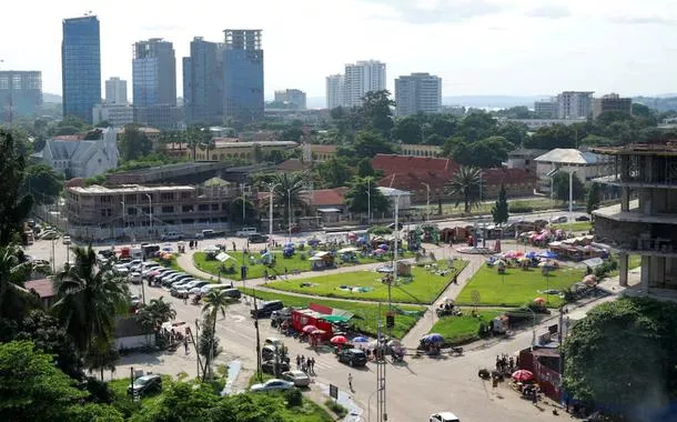 Uma vista mostra edifícios em Kinshasa, República Democrática do Congo