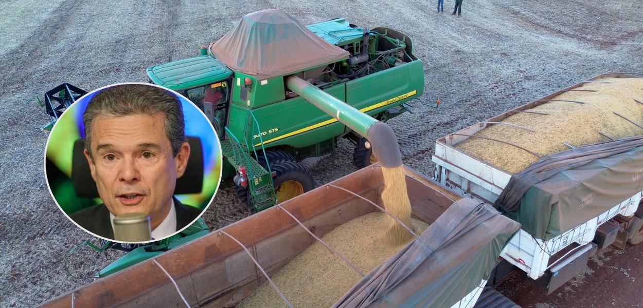 Agricultores colhem soja em uma fazenda em Maringá, no estado do Paraná