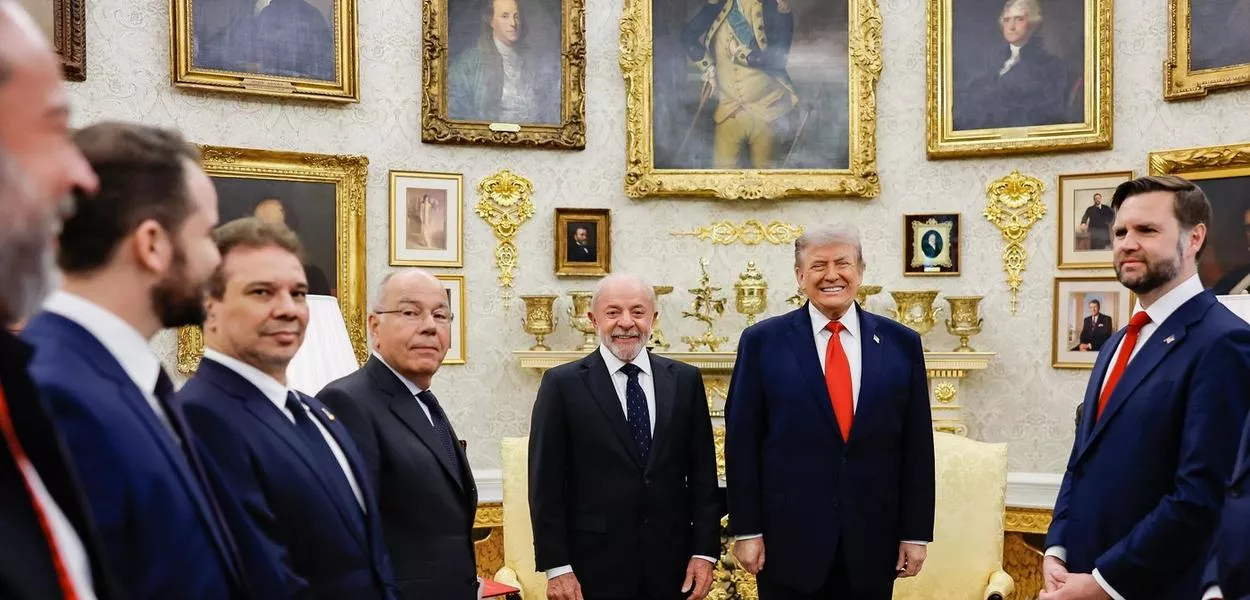 Presidente Lula durante eencontro com o presidente dos Estados Unidos, Donald Trump, na Casa Branca, Washington.