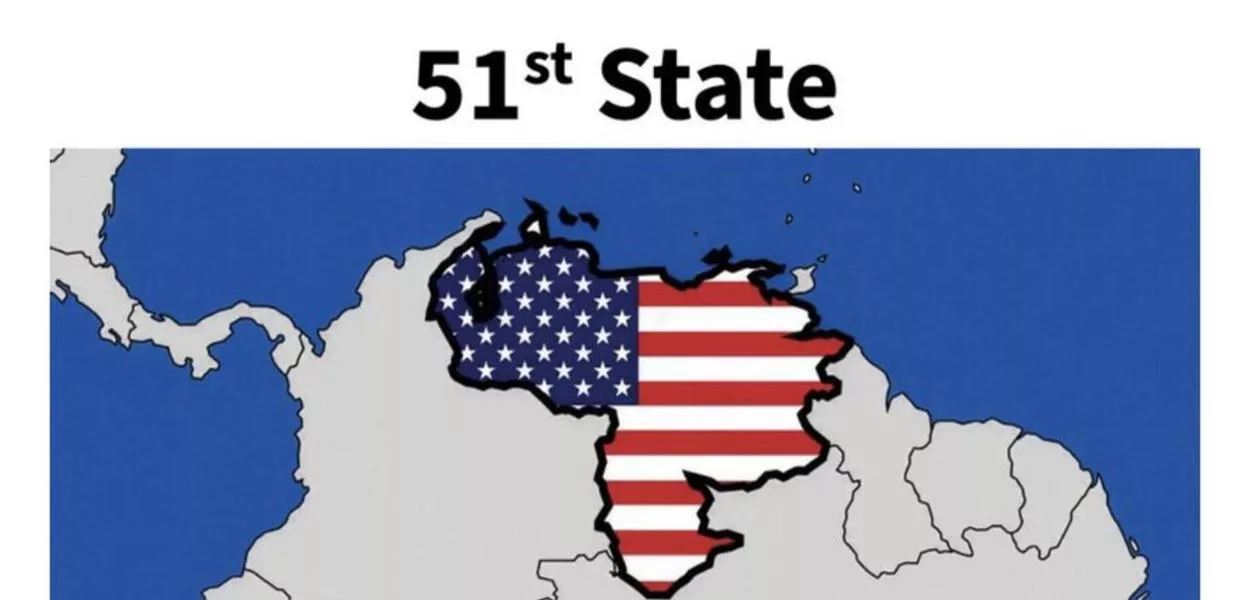 Mapa figura Venezuela como 51º estado dos EUA