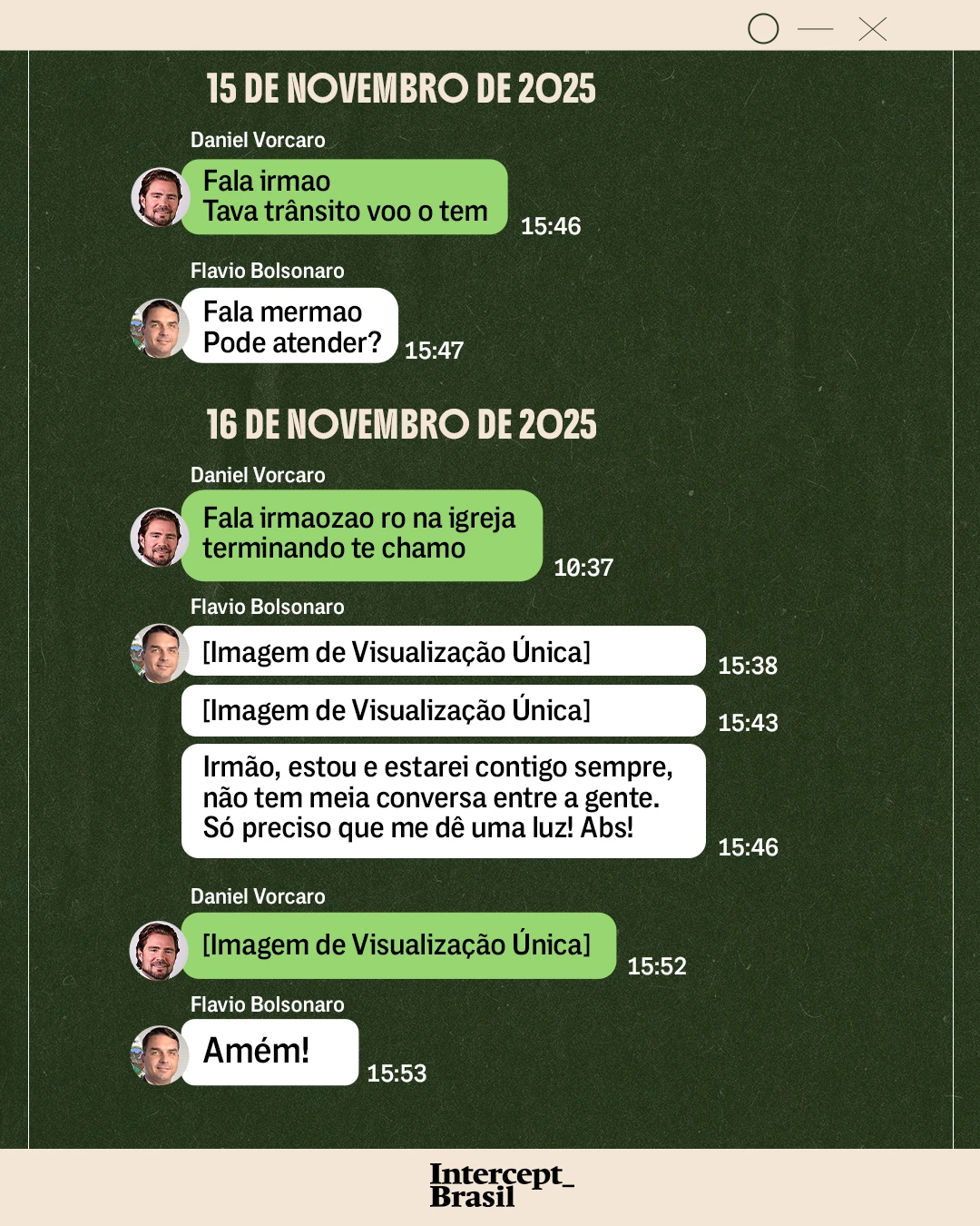 Mensagens trocadas entre Vorcaro e Flávio Bolsonaro