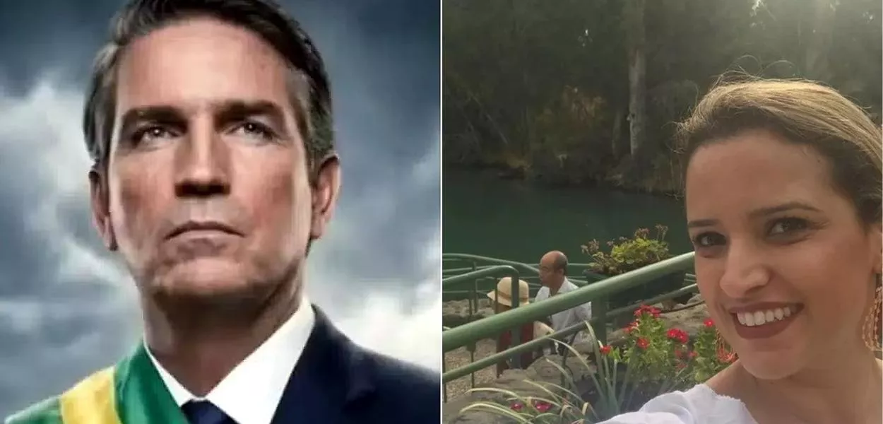 Ator Jim Caviezel, que interpreta Jair Bolsonaro no longa "Dark Horse", e Karina Ferreira da Gama, produtora do filme