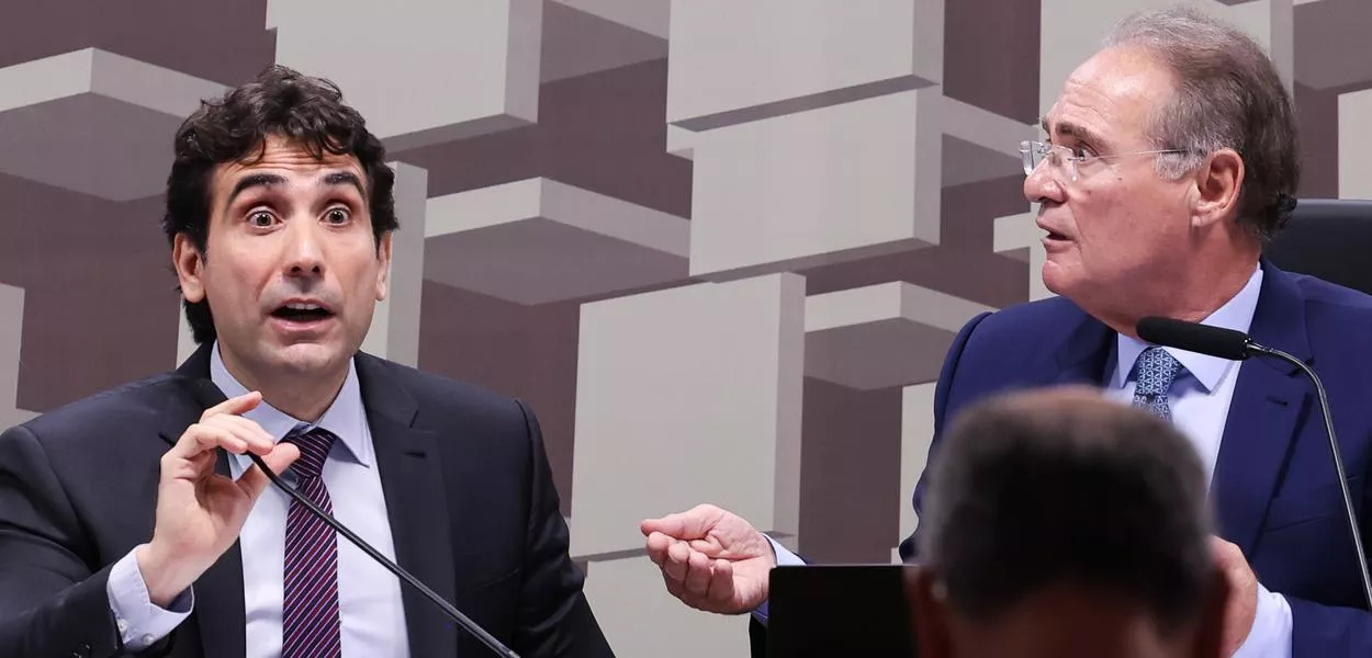 Presidente do BC Gabriel Galípolo e Renan Calheiros disvutem durante sessão na CAE do Senado