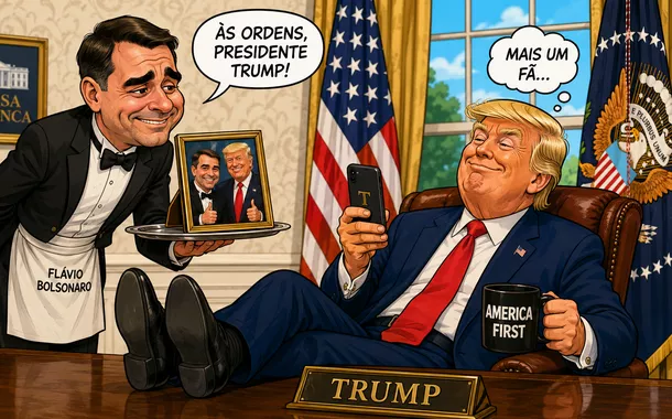 Estado de S. Paulo retrata Flávio Bolsonaro como mordomo de Trump