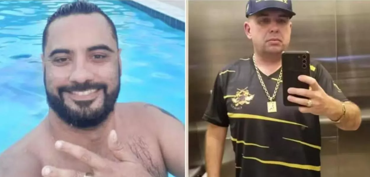 Renato Faria de Azeredo (à esquerda), 34 anos, e André Luís Guellen (à direita), 43 anos, foram mortos a tiros dentro de uma caminhonete na Praia do Futuro, em Fortaleza.