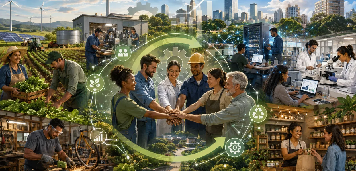 Representação de modelo produtivo integrado, com inovação, sustentabilidade e desenvolvimento social