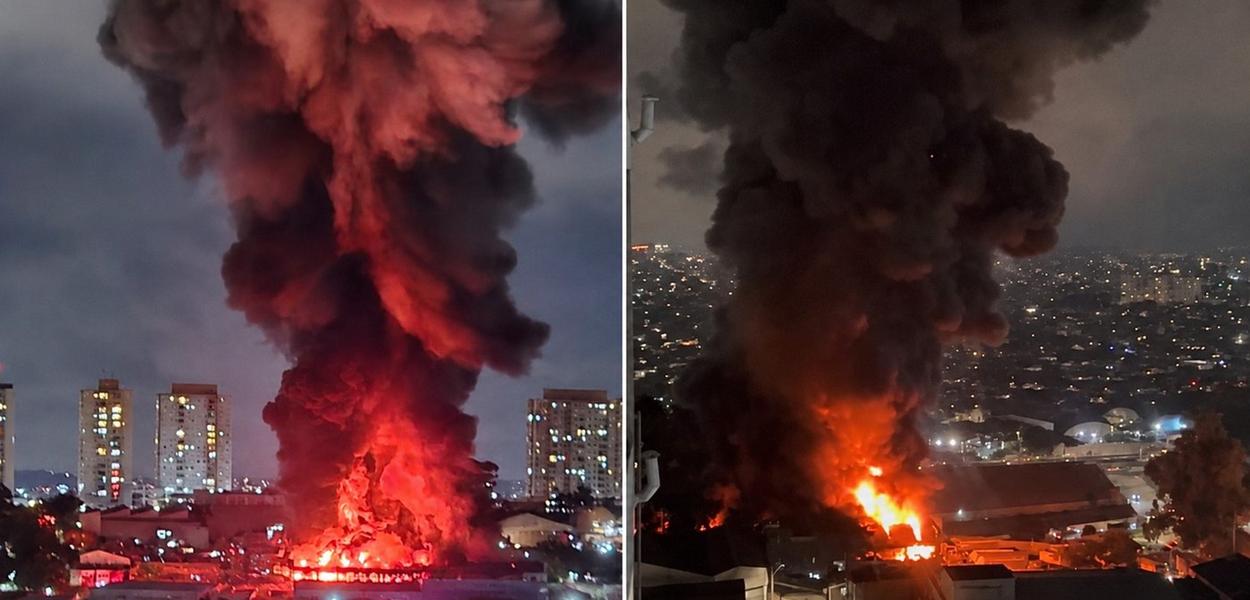 Cover image for Incêndio de grandes proporções atinge comércio em Guarulhos