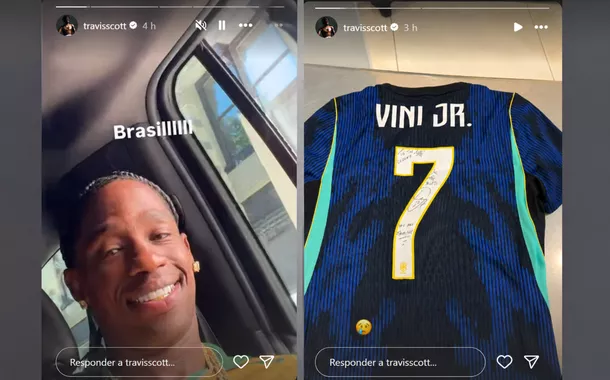 Travis Scott veste camisa da Seleção Brasileira e ganha presente de Vinicius Júnior