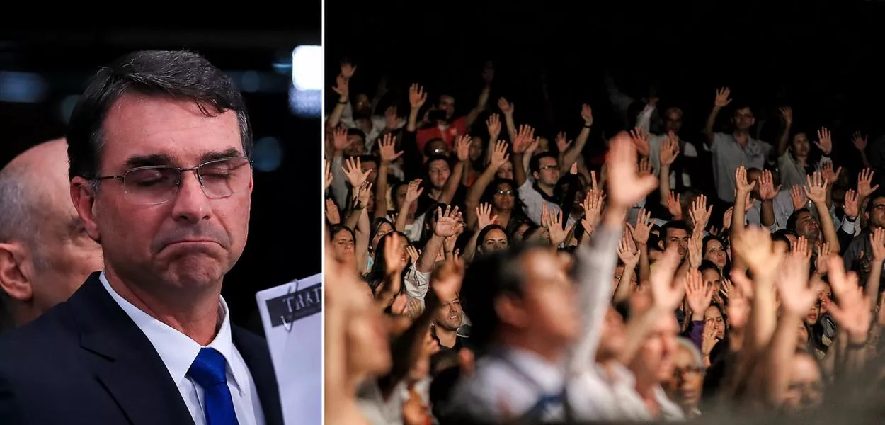 Flávio Bolsonaro e um culto evangélico