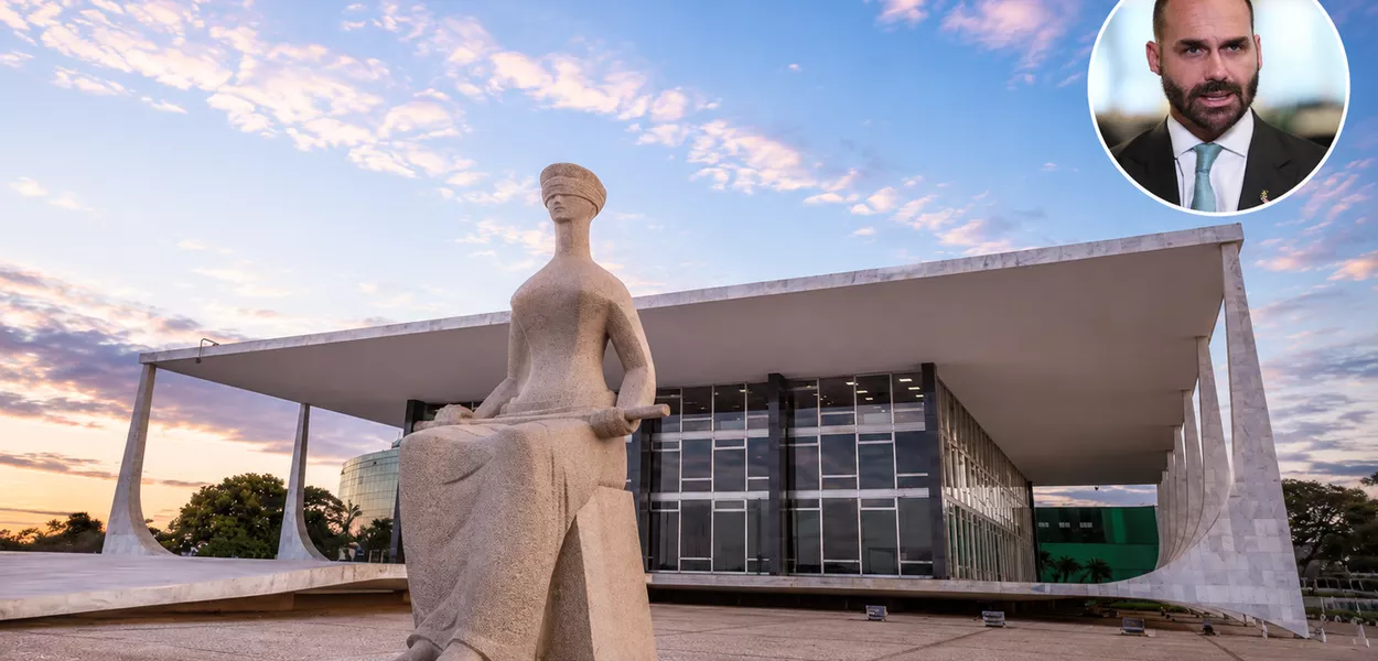 Fachada do STF e o ex-deputado Eduardo Bolsonaro