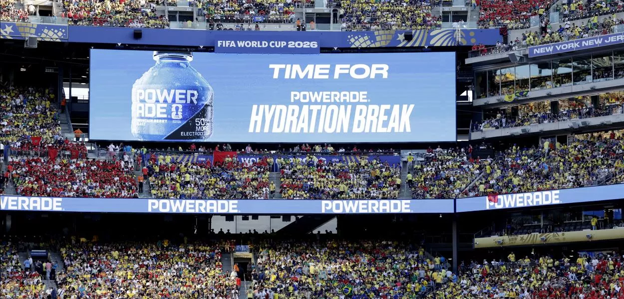 Vista geral de telão durante intervalo para hidratação no Estádio de Nova York/Nova Jersey, East Rutherford, Nova Jersey, EUA
13 de junho de 2026