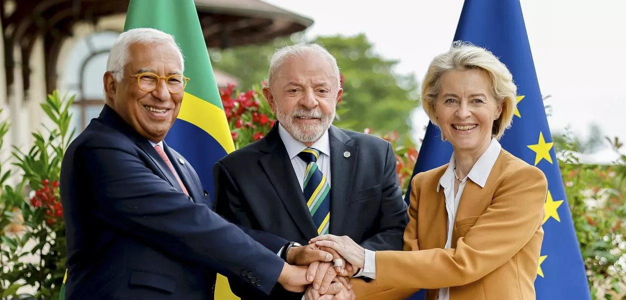16.06.2026 - Presidente da República, Luiz Inácio Lula da Silva com Presidente da Comissão Europeia, Ursula von der Leyen e Presidente do Conselho Europeu, António Costa na Cúpula do G7, em Évian-les-Bains - França. Foto: Ricardo Stuckert / PR